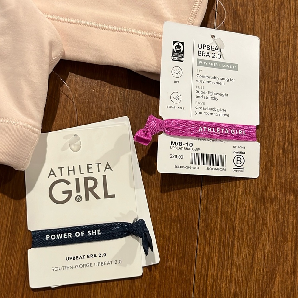 NWT Athleta Girl Bundle of two pink Upbeat Bras 2.0 Size Medium 8-10. - Picture 6 of 6